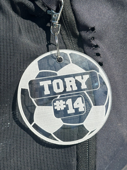 Custom Acrylic Soccer Ball Bag Tag / Ornament