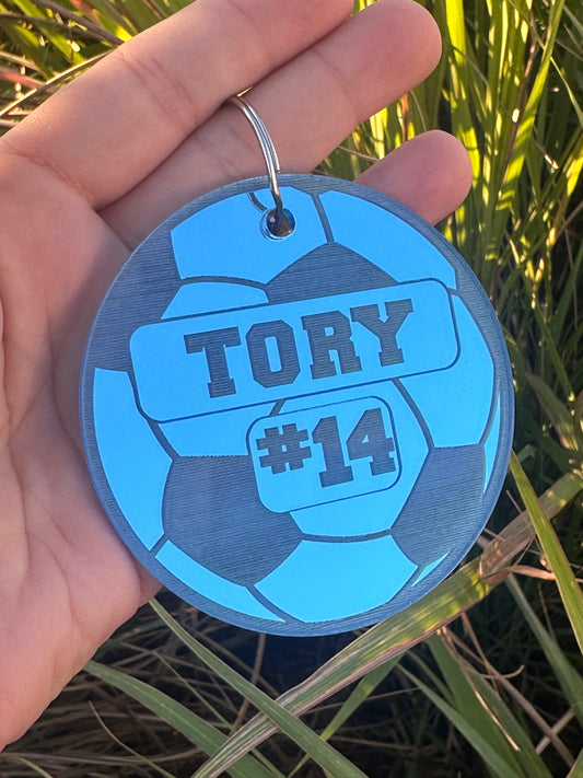 Custom Blue Soccer Ball Bag Tag